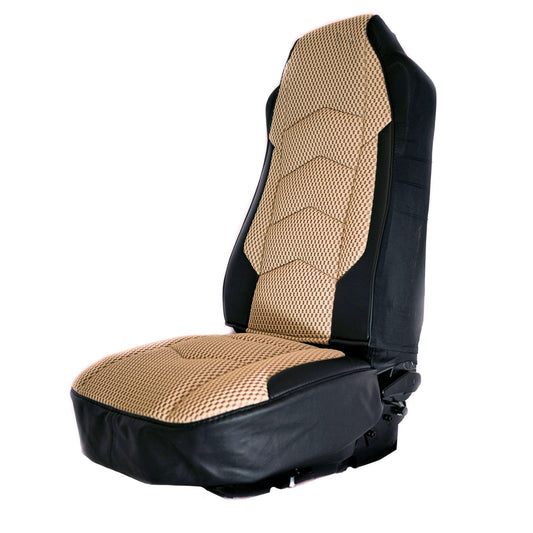 UNIVERSAL SEAT COVER W/ MESH FABRIC CENTER & LEATHERETTE TRIM - TAN