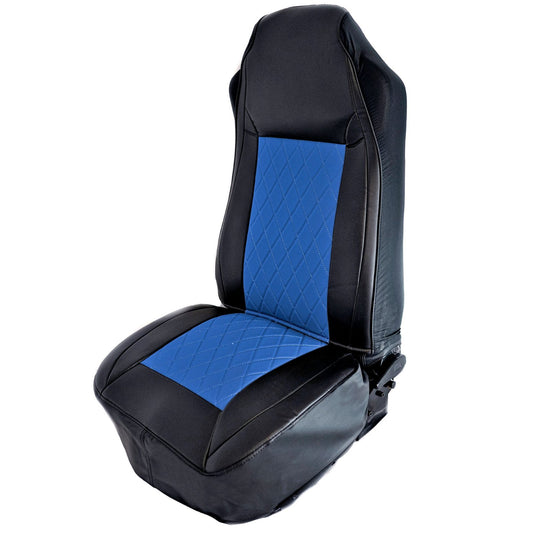 UNIVERSAL SEAT COVER W/ DIAMOND CENTER & LEATHERETTE TRIM - BLUE