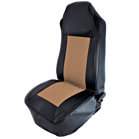UNIVERSAL SEAT COVER W/ DIAMOND CENTER & LEATHERETTE TRIM - TAN