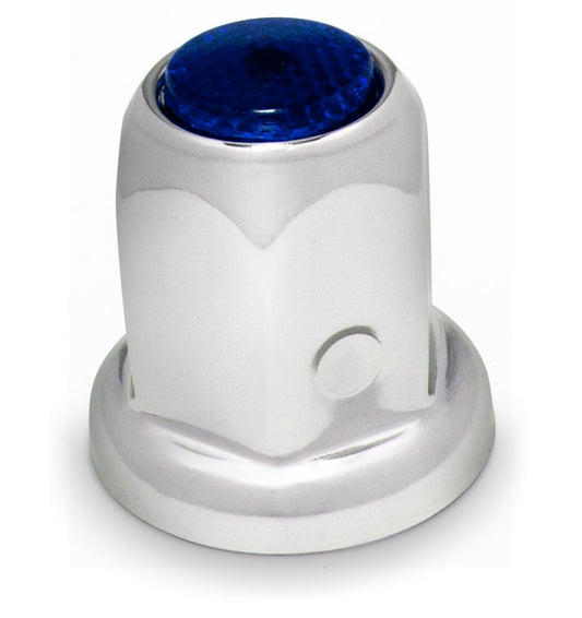 33mm CLASSIC STEEL LUG NUT COVER W/ BLUE REFLECTOR PUSH ON