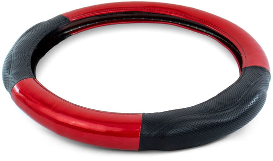 18" MEMORY FOAM CARBON FIBER STYLE STEERING WHEEL COVER - RED