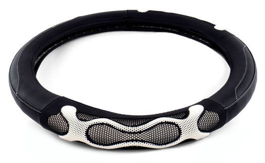 18" RUBBER WAVES ANTI-SLIP STEERING WHEEL COVER - WHITE