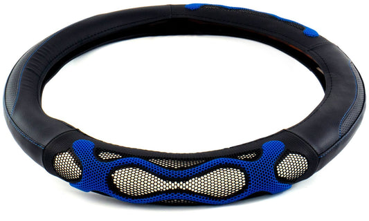 18" RUBBER WAVES ANTI-SLIP STEERING WHEEL COVER - BLUE
