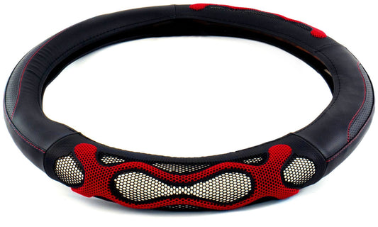 18" RUBBER WAVES ANTI-SLIP STEERING WHEEL COVER - RED