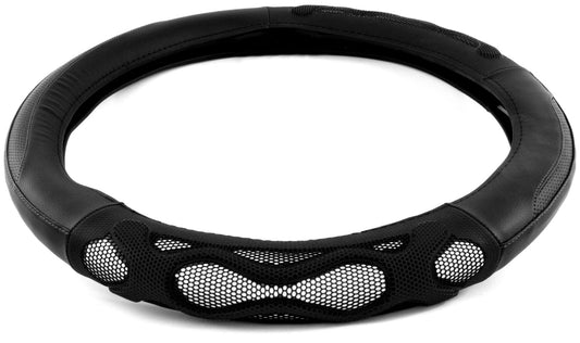 18" RUBBER WAVES ANTI-SLIP STEERING WHEEL COVER - BLACK