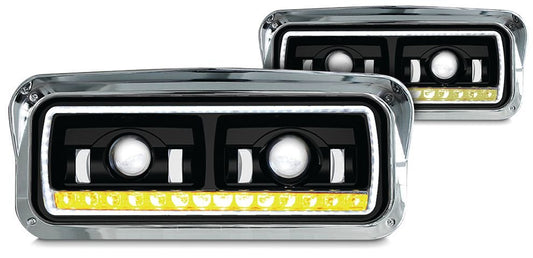 UNIVERSAL LED HEADLIGHT ASSEMBLY W/ HALO & SEQUENTAIL TURN SIGNAL BLACK (DRIVER)