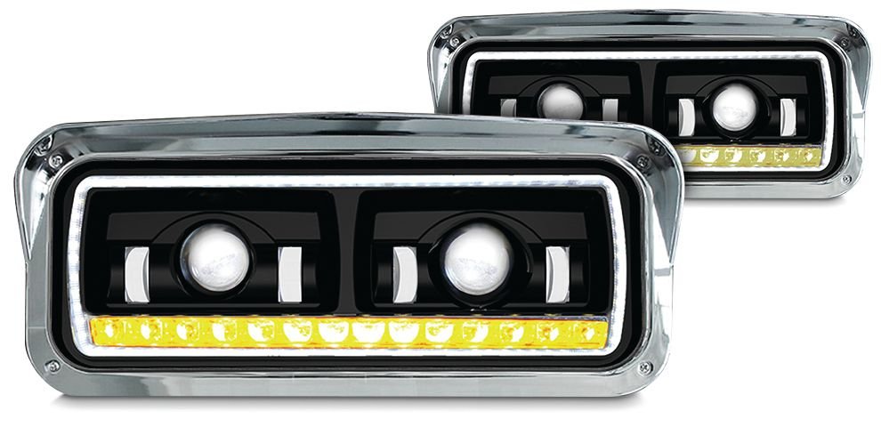 UNIVERSAL LED HEADLIGHT ASSEMBLY W/ HALO & SEQUENTAIL TURN SIGNAL BLACK (PASSENGER)