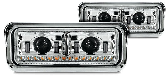 UNIVERSAL LED HEADLIGHT ASSEMBLY W/ HALO & SEQUENTAIL TURN SIGNAL CHROME (PASSENGER)