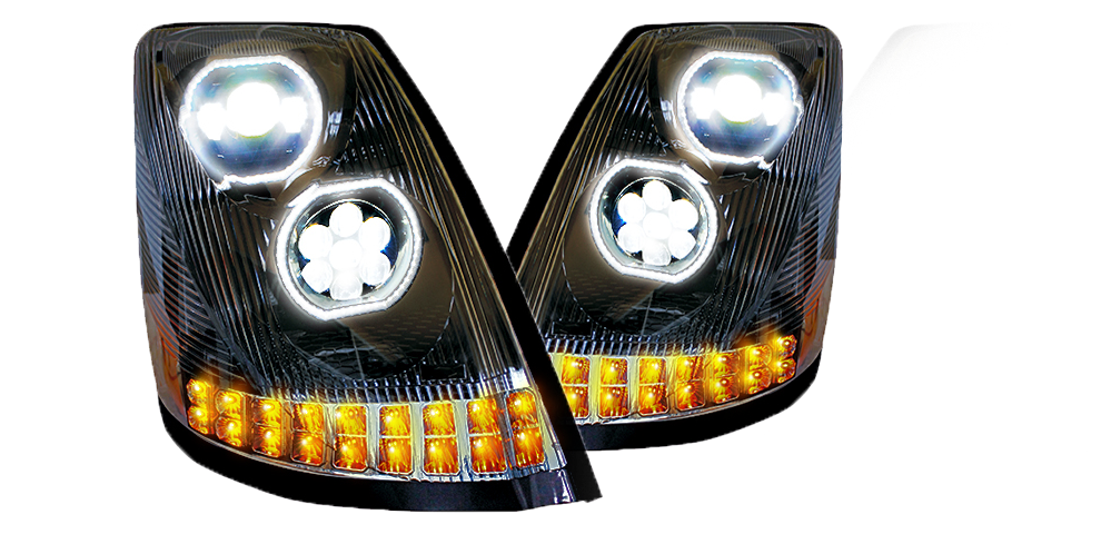 VOLVO VN/ VNL 2003-17 LED HEADLIGHT W/ HALO & SEQUENTAIL TURN SIGNAL BLACK (PASSENGER)
