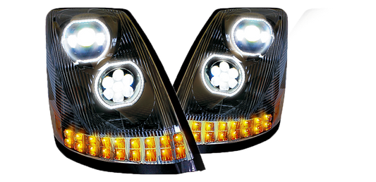 VOLVO VN/ VNL 2003-17 LED HEADLIGHT W/ HALO & SEQUENTAIL TURN SIGNAL BLACK (DRIVER)