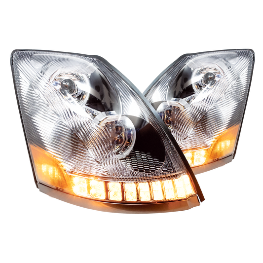 VOLVO VN/ VNL 2003-17 LED HEADLIGHT W/ HALO & SEQUENTAIL TURN SIGNAL CHROME (DRIVER)