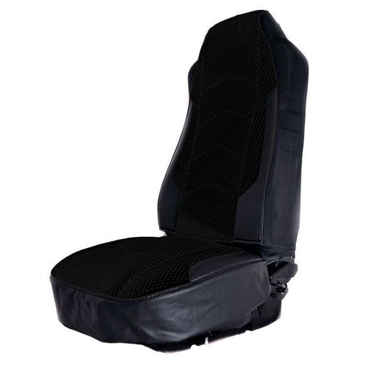 UNIVERSAL SEAT COVER W/ MESH FABRIC CENTER & LEATHERETTE TRIM - BLACK