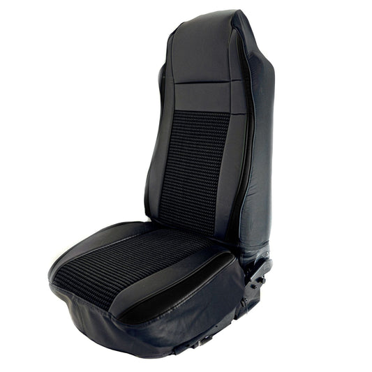 UNIVERSAL SEAT COVER W/ PLEATED FABRIC & LEATHERETTE TRIM - BLACK