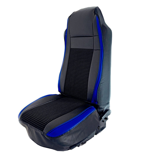 UNIVERSAL SEAT COVER W/ PLEATED FABRIC & LEATHERETTE TRIM - BLUE