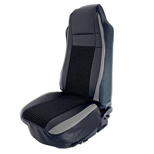 UNIVERSAL SEAT COVER W/ PLEATED FABRIC & LEATHERETTE TRIM - GRAY