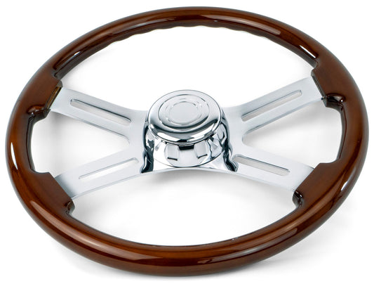 18'' WOOD STEERING WHEEL WITH 4 CHROME SPOKES