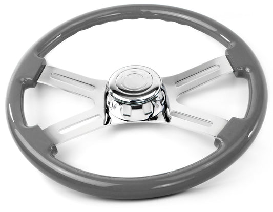 18" GRAY WOOD STEERING WHEEL WITH 4 CHROME SPOKES