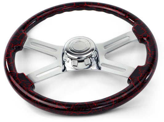 18" RED LIGHTNING DESIGN WOOD STEERING WHEEL
