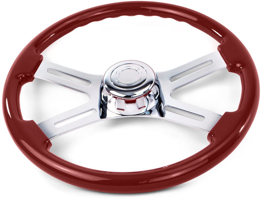18'' MAROON WOOD STEERING WHEEL WITH 4 CHROME SPOKES