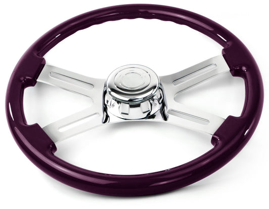 18'' PURPLE WOOD STEERING WHEEL WITH 4 CHROME SPOKES