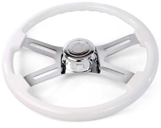 16'' WHITE WOOD STEERING WHEEL WITH 4 CHROME SPOKES