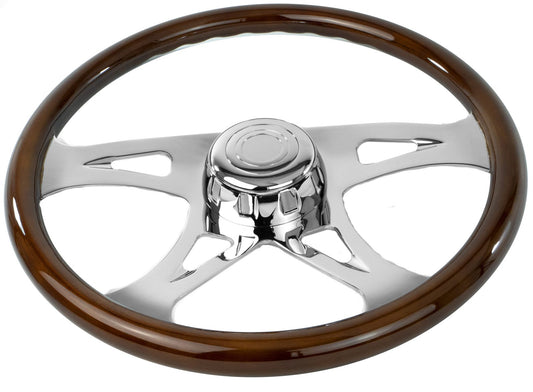 18'' WOOD STEERING WHEEL WITH CHROME VIBRANT DESIGN SPOKES