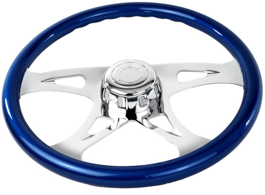 18'' BLUE WOOD STEERING WHEEL WITH CHROME VIBRANT DESIGN SPOKES