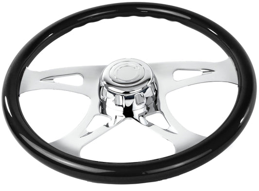 18'' BLACK WOOD STEERING WHEEL WITH CHROME VIBRANT DESIGN SPOKES