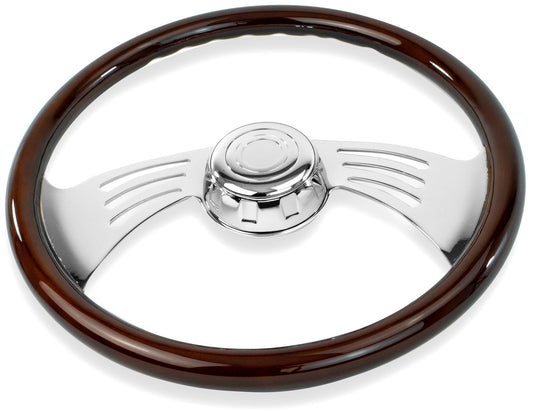 18'' MAHOGANY WOOD STEERING WHEEL WITH CHROME WING DESIGN SPOKES