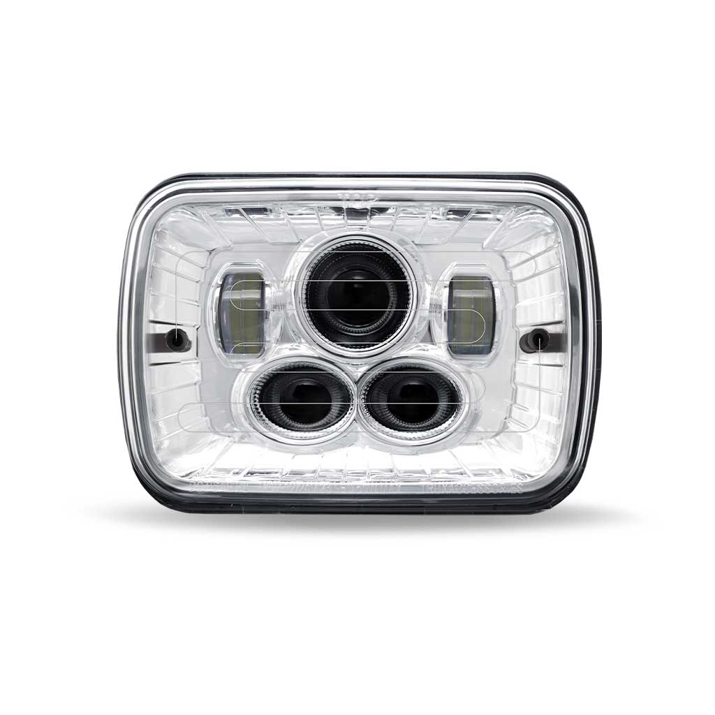 TRUX 5” x 7" HEATED Blue Backlit LED Projector Headlight Combination Low and High beam (Chrome)