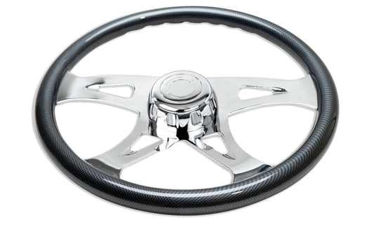 18'' CARBON FIBER WOOD STEERING WHEEL WITH CHROME VIBRANT DESIGN SPOKES