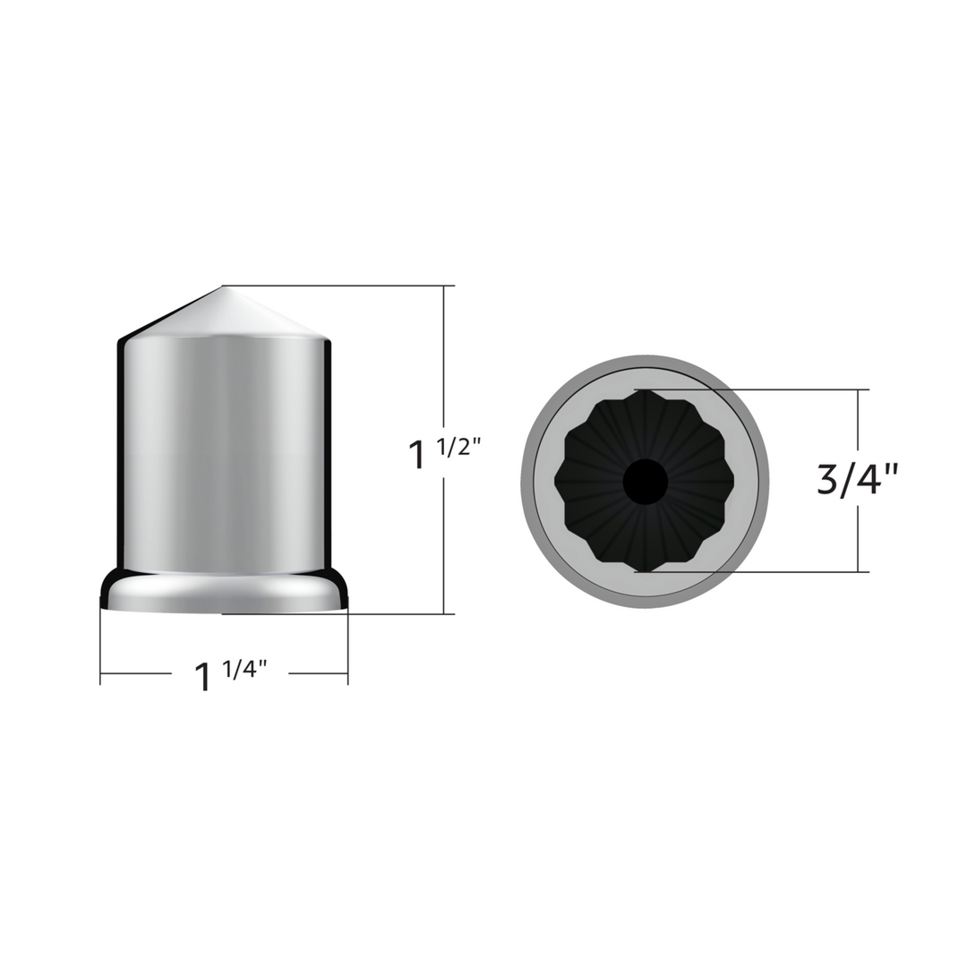 Chrome Plastic Pointed Nut Cover - Push-On