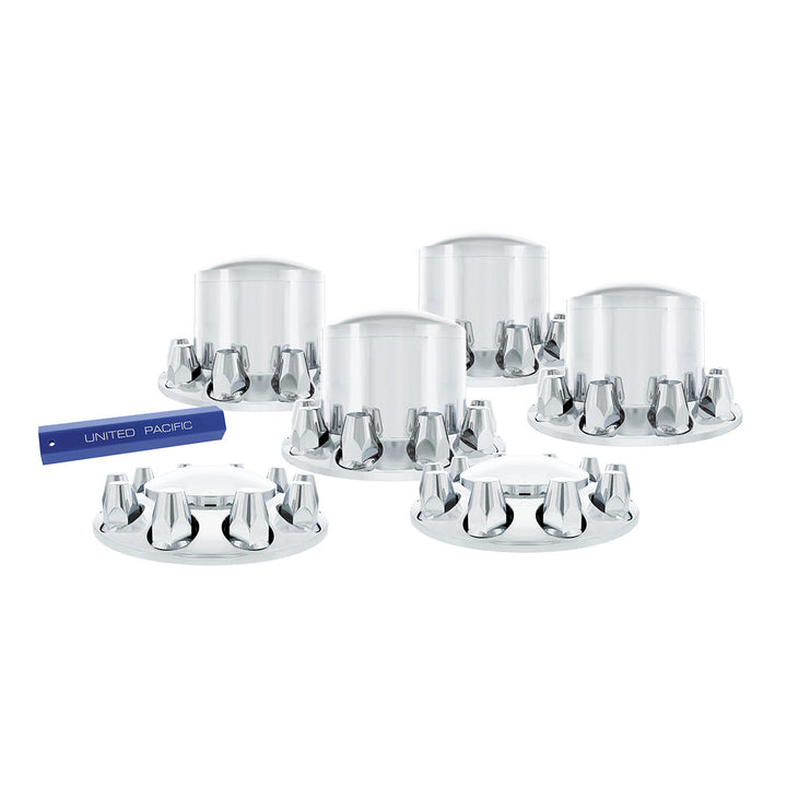 Dome Axle Cover Combo Kit With 33mm Standard Thread-On Nut Covers &amp; Nut Cover Tool - Chrome