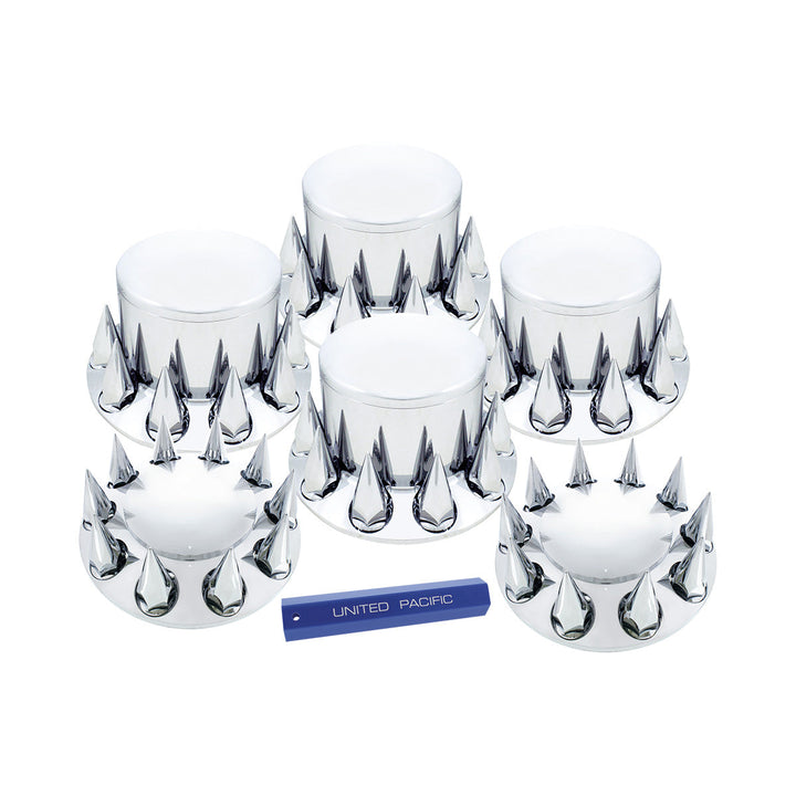 Dome Axle Cover Combo Kit With 33mm Spike Thread-On Nut Covers &amp; Nut Cover Tool - Chrome