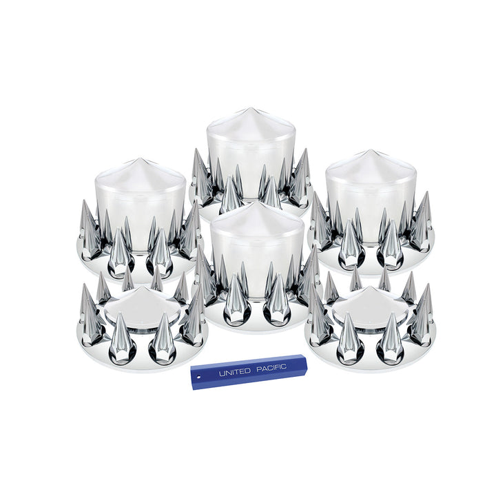 Pointed Axle Cover Combo Kit With 33mm Spike Thread-On Nut Covers &amp; Nut Cover Tool - Chrome
