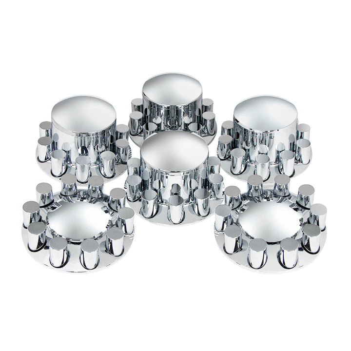 Dome Axle Cover Combo Kit With 33mm Cylinder Thread-On Nut Covers - Chrome