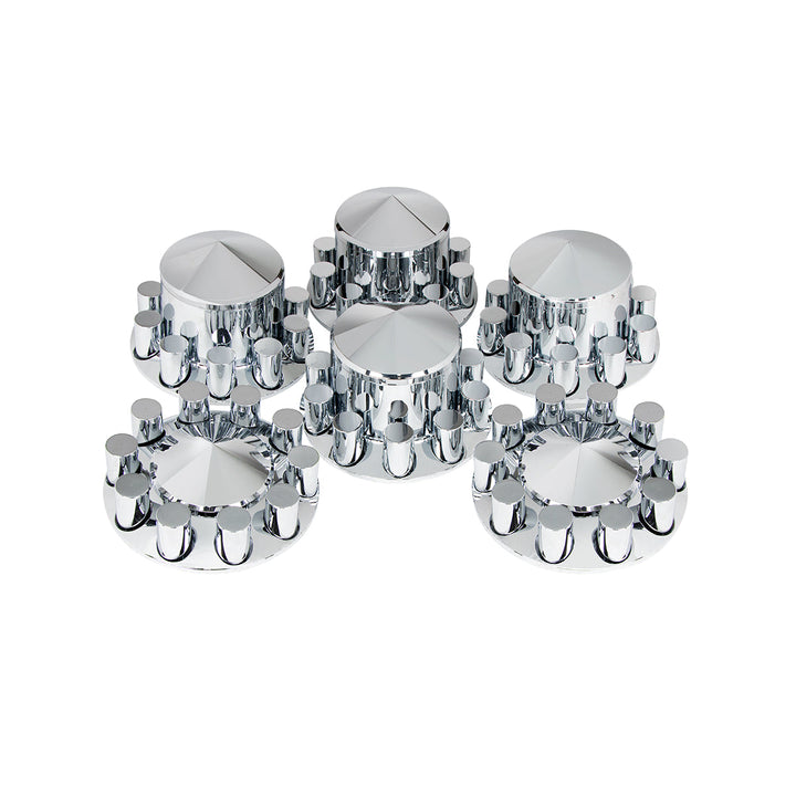 Pointed Axle Cover Combo Kit With 33mm Cylinder Thread-On Nut Covers - Chrome