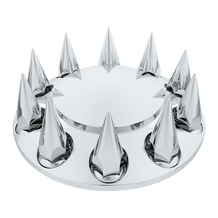 Dome Front Axle Cover With 33mm x 4-3/4" Super Spike Push-On Nut Covers - Chrome