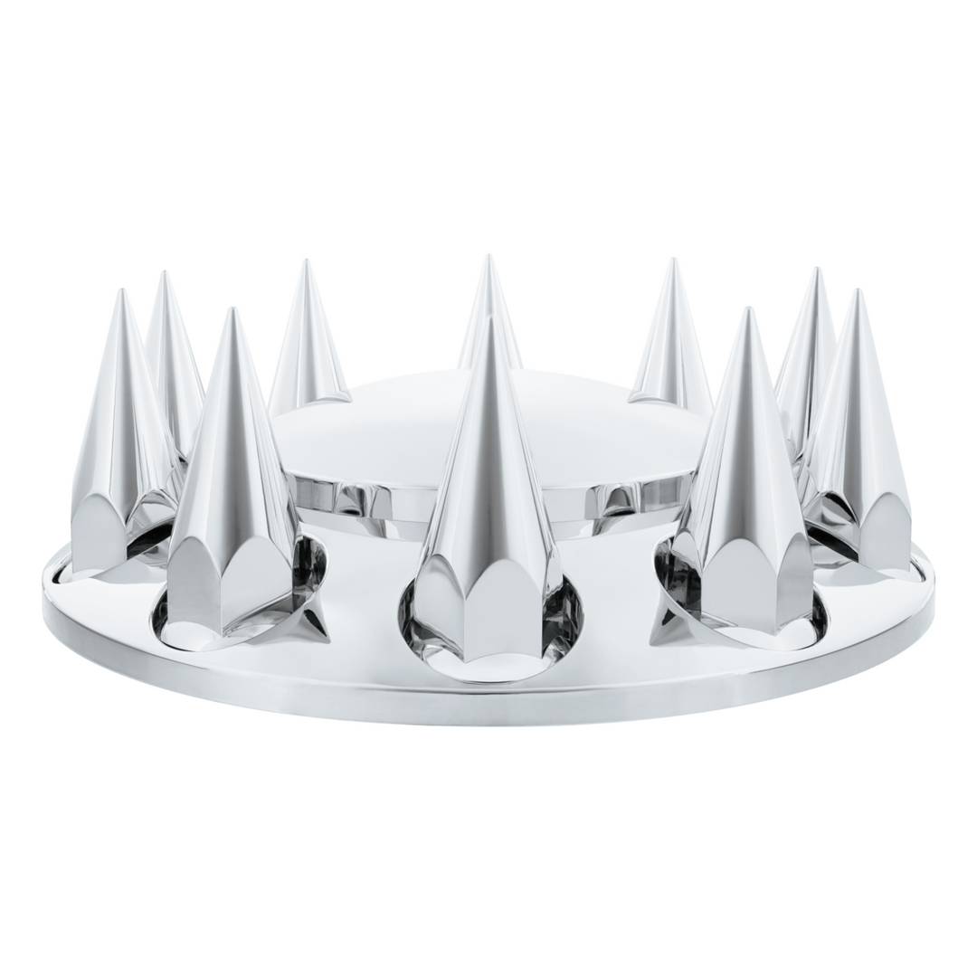 Dome Front Axle Cover With 33mm x 4-3/4" Super Spike Push-On Nut Covers - Chrome