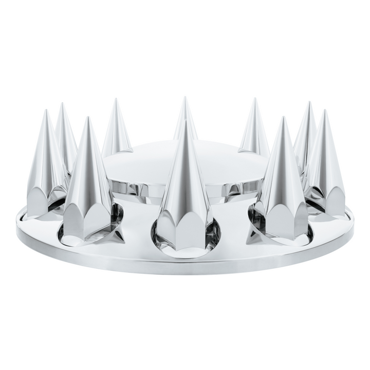 Dome Front Axle Cover With 33mm x 4-3/4" Super Spike Push-On Nut Covers - Chrome