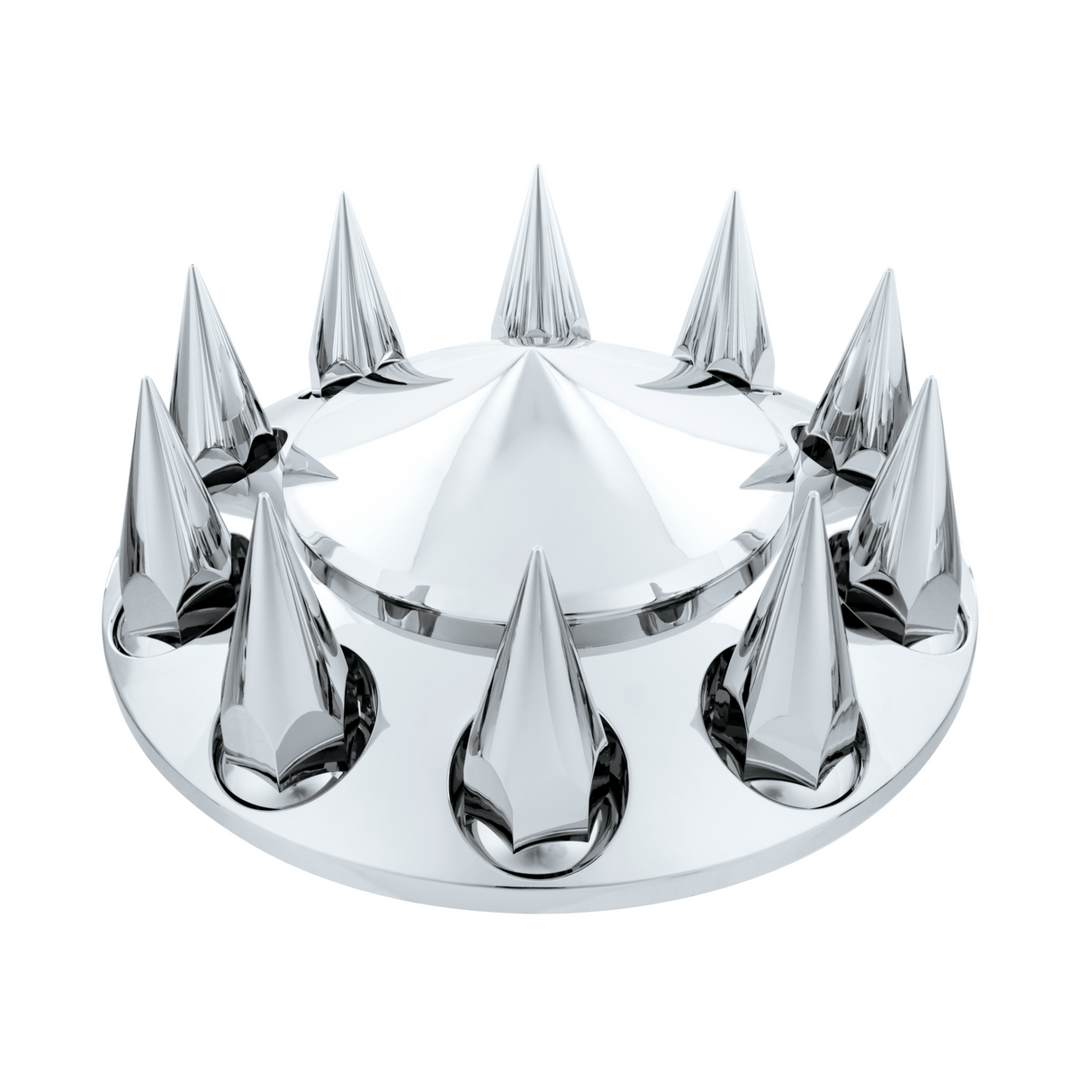 Pointed Front Axle Cover With 33mm x 4-3/4" Super Spike Push-On Nut Covers - Chrome