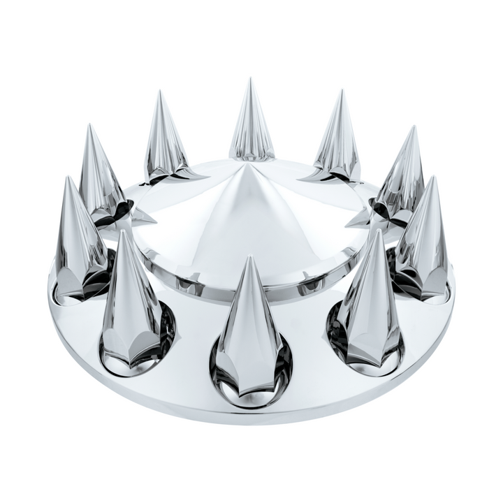 Pointed Front Axle Cover With 33mm x 4-3/4" Super Spike Push-On Nut Covers - Chrome