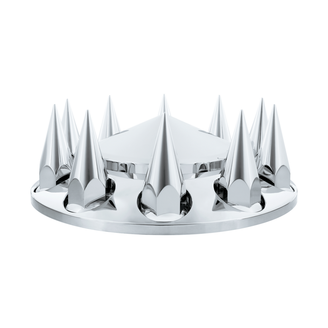 Pointed Front Axle Cover With 33mm x 4-3/4" Super Spike Push-On Nut Covers - Chrome