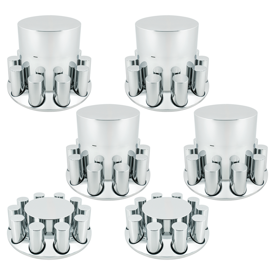 Chrome Plastic Flat Top Axle Cover Combo Kit With 33mm X 4-1/4" Standard Thread-On Tall Cylinder Nut Covers