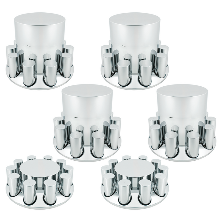 Chrome Plastic Flat Top Axle Cover Combo Kit With 33mm X 4-1/4" Standard Thread-On Tall Cylinder Nut Covers