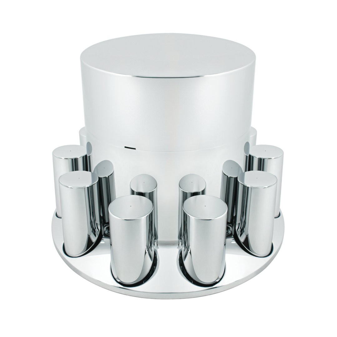 Chrome Plastic Flat Top Axle Cover Combo Kit With 33mm X 4-1/4" Standard Thread-On Tall Cylinder Nut Covers