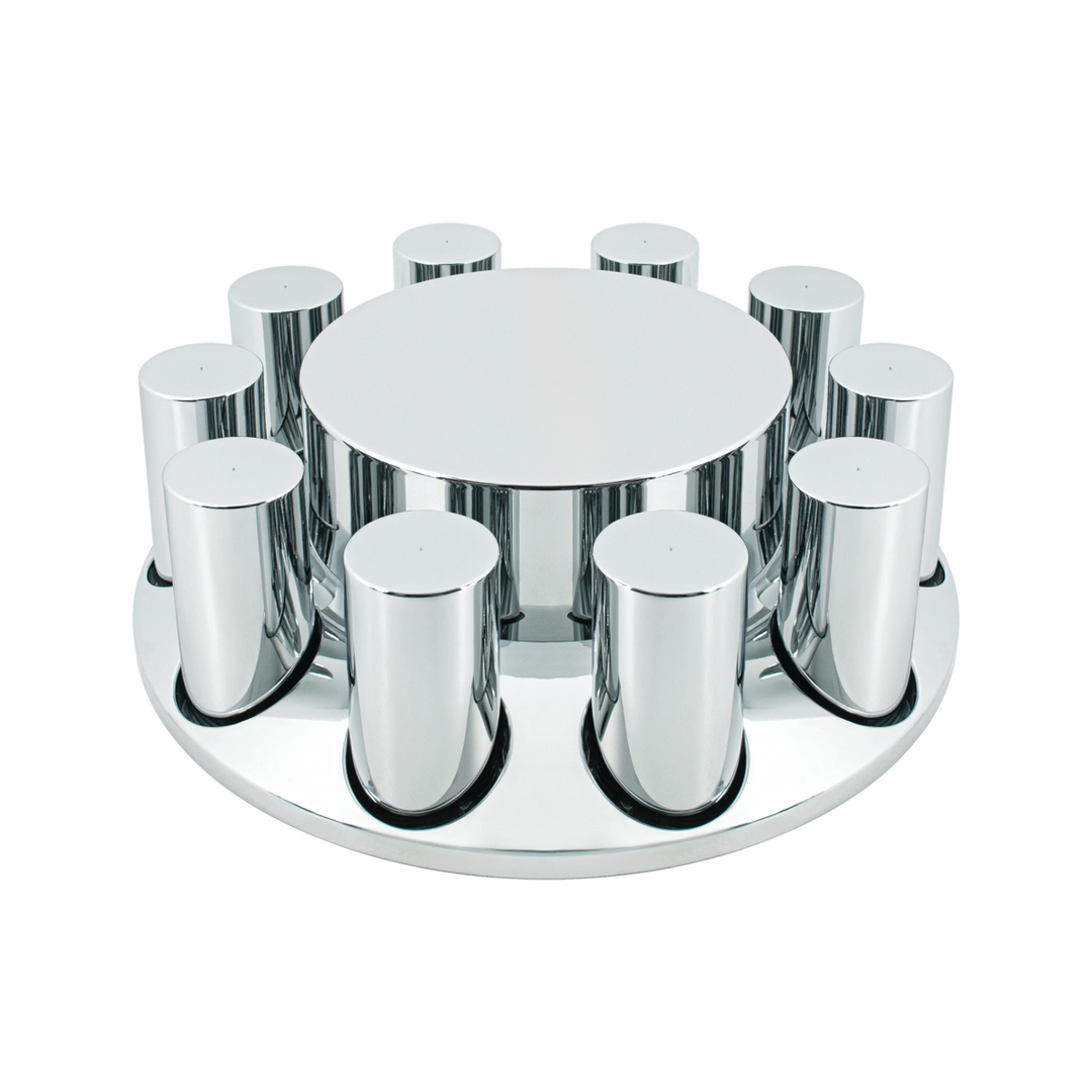 Chrome Plastic Flat Top Axle Cover Combo Kit With 33mm X 4-1/4" Standard Thread-On Tall Cylinder Nut Covers
