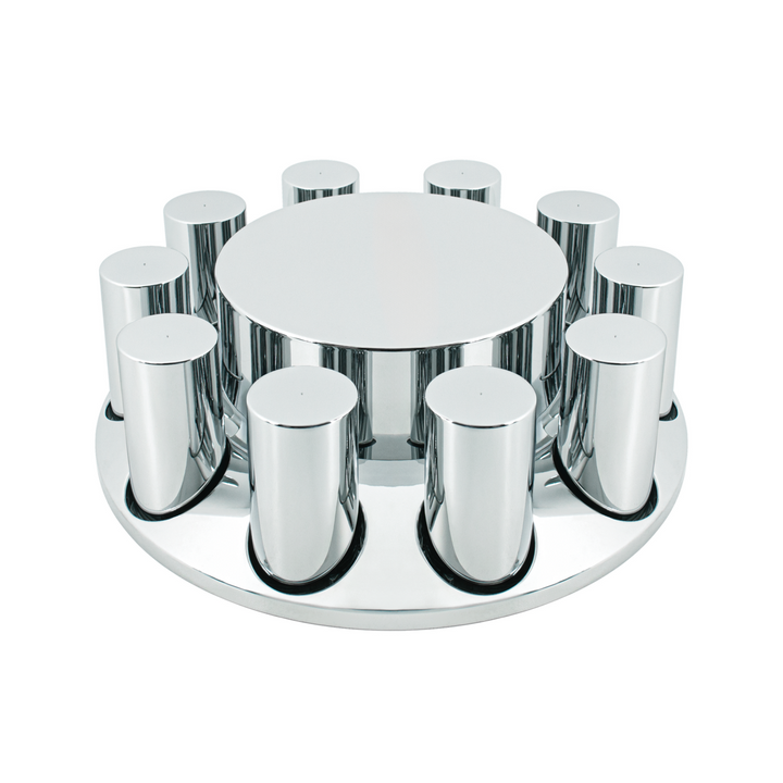Chrome Plastic Flat Top Axle Cover Combo Kit With 33mm X 4-1/4" Standard Thread-On Tall Cylinder Nut Covers