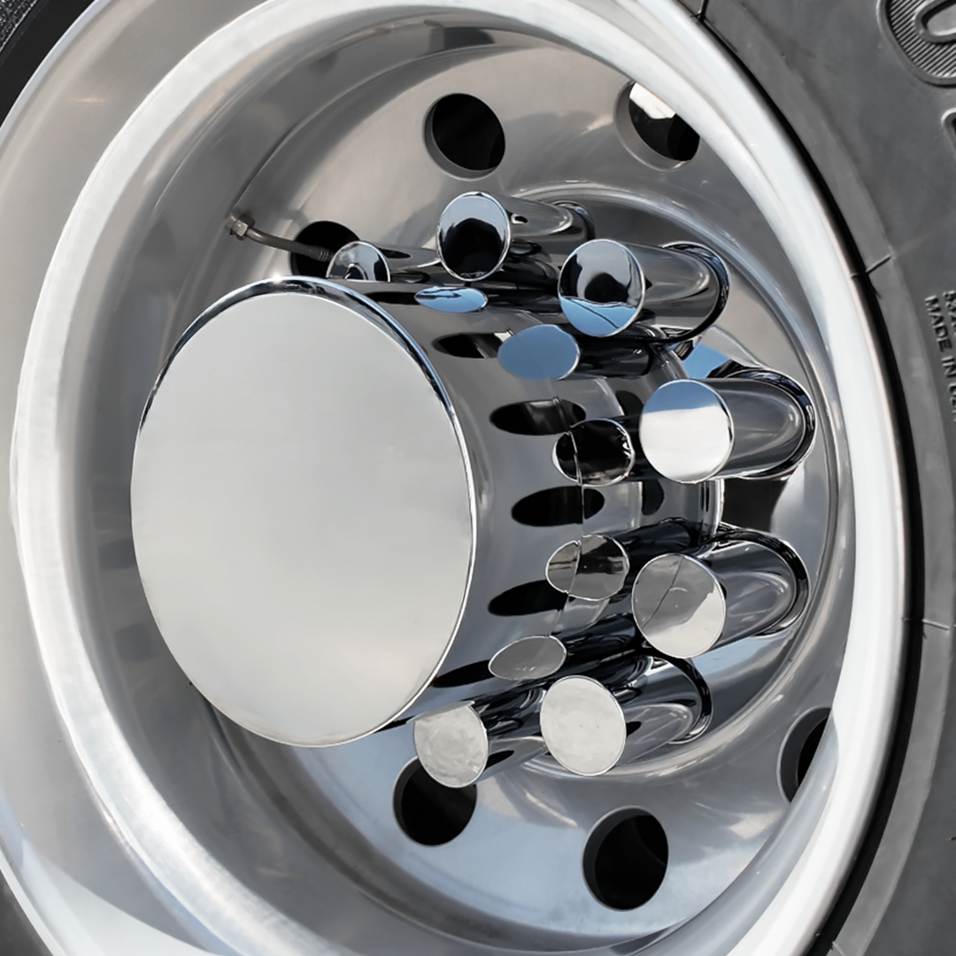 Chrome Plastic Flat Top Axle Cover Combo Kit With 33mm X 4-1/4" Standard Thread-On Tall Cylinder Nut Covers