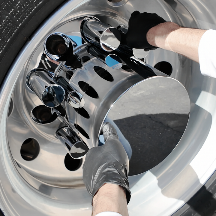 Chrome Plastic Flat Top Axle Cover Combo Kit With 33mm X 4-1/4" Standard Thread-On Tall Cylinder Nut Covers